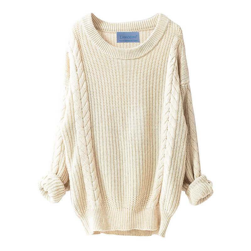 Cardigan women's lazy style loose mid-length round neck twist knit sweater coat