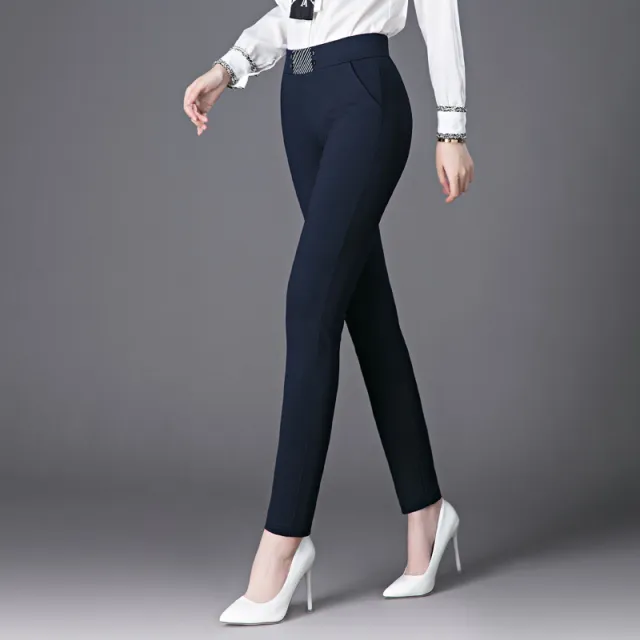 Women's plus high waist stretch trousers Navy Blue - Shop at LoveMi