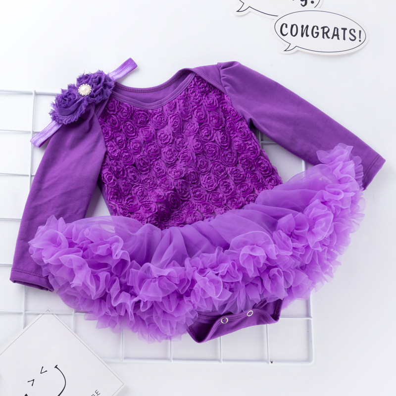 Solid color composite rose dress for girls 0-2 years old