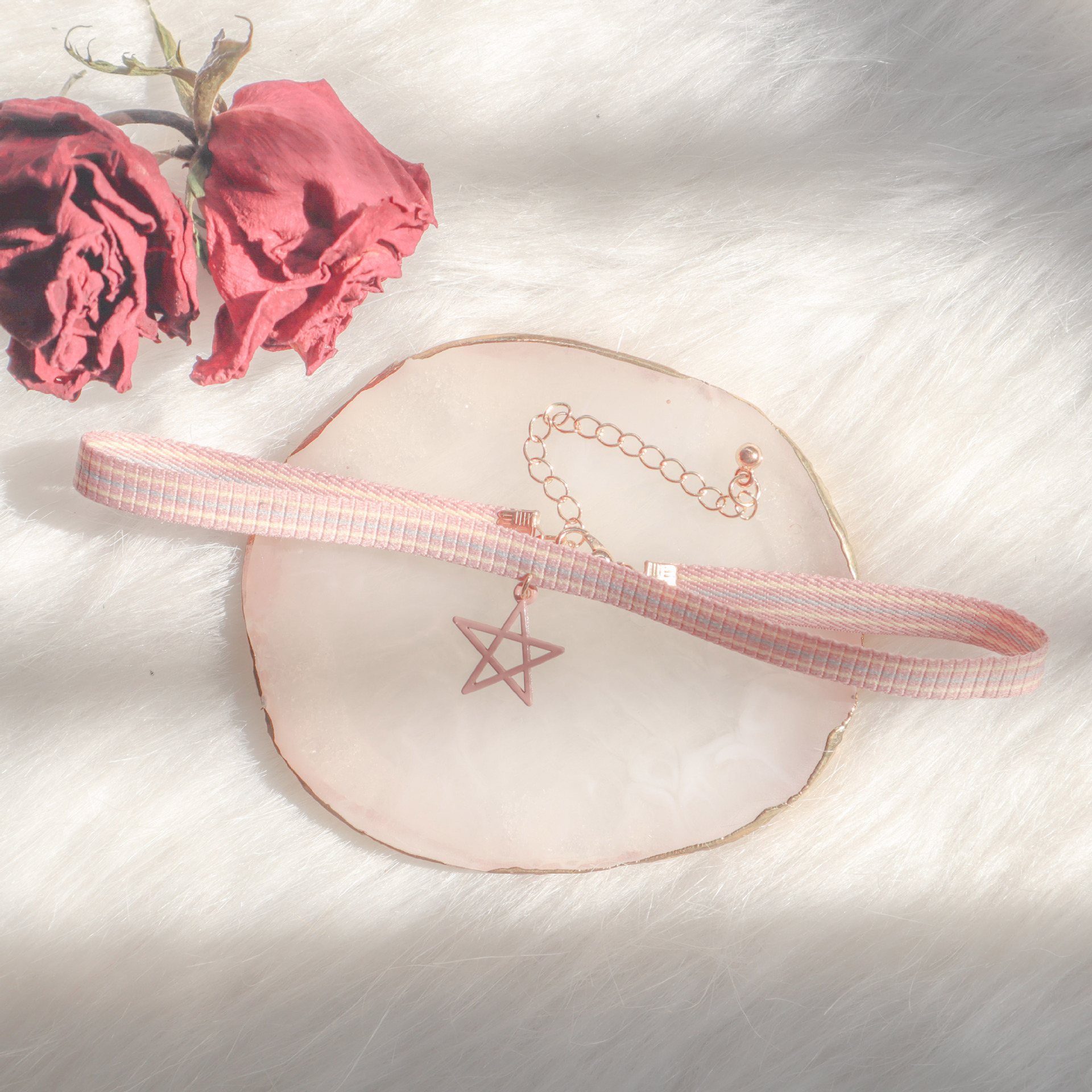 Pink Girly Heart Fairy Style Color Striped Neckband