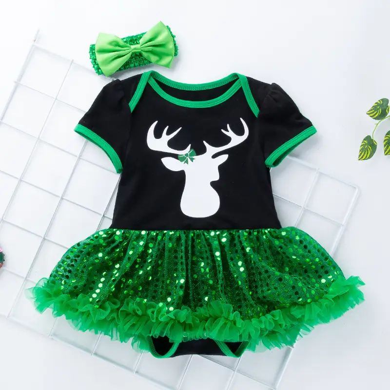 Christmas children's baby love sequined short-sleeved dress