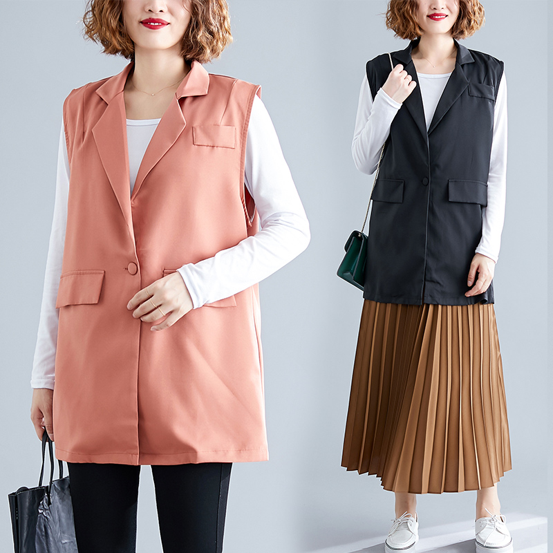 Women's Korean style one-button temperament mid-length vest