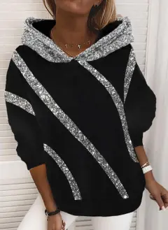 Fashion casual printed hooded long sleeve sweater for women - Black - View 1