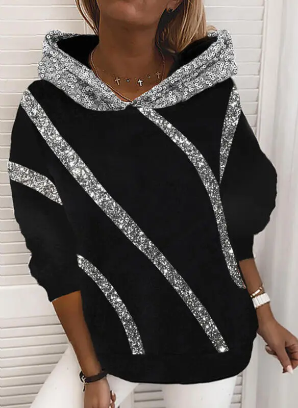 Fashion casual printed hooded long sleeve sweater for women Black - Shop at LoveMi