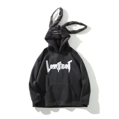 Hip hop couple jacket with velvet bunny ears hood Grey Velvet - Shop at LoveMi