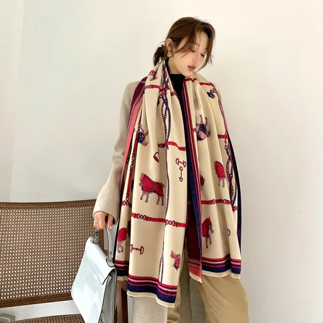 Vintage carriage chain imitation cashmere scarf Rose Red - Shop at LoveMi