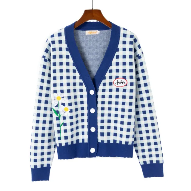 Blue Plaid Jacquard Cardigan Blue - Shop at LoveMi