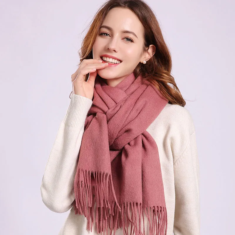 Pure color thick cashmere scarf shawl dual-use - Pink