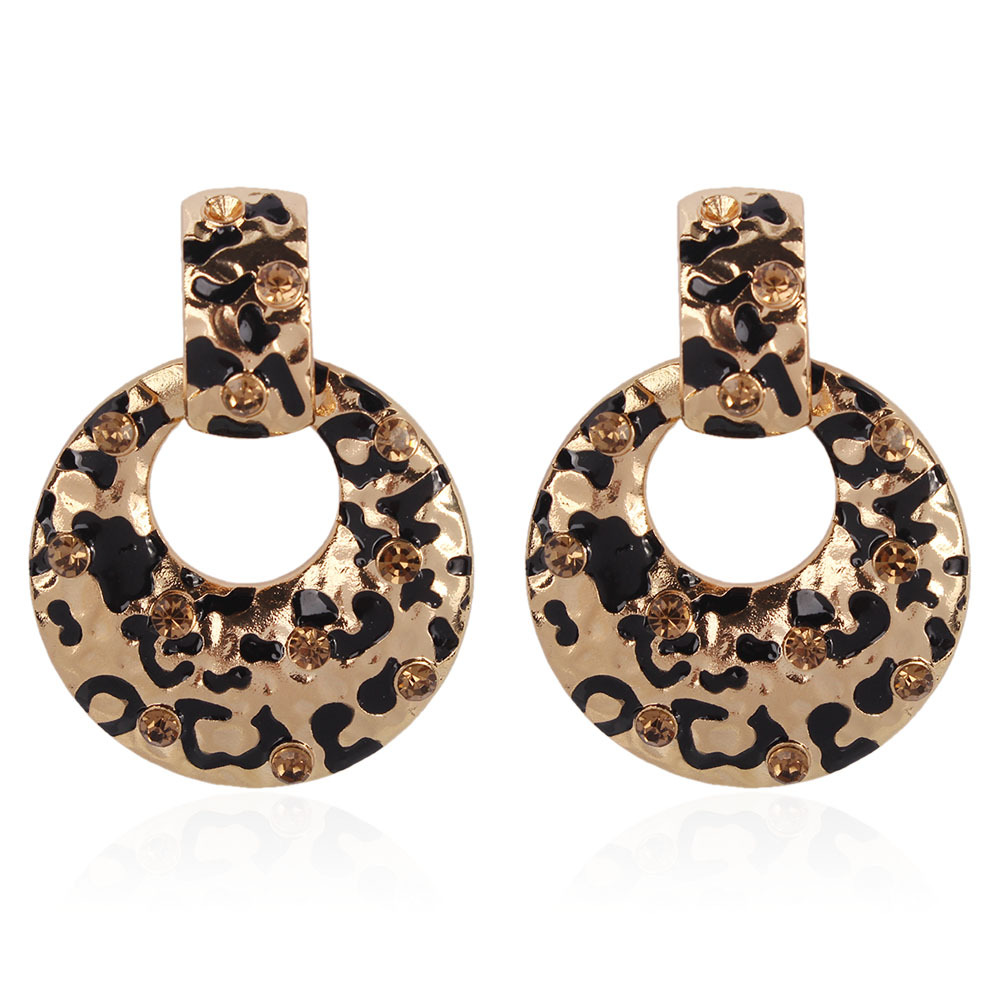 Metal leopard earrings with diamond hoop