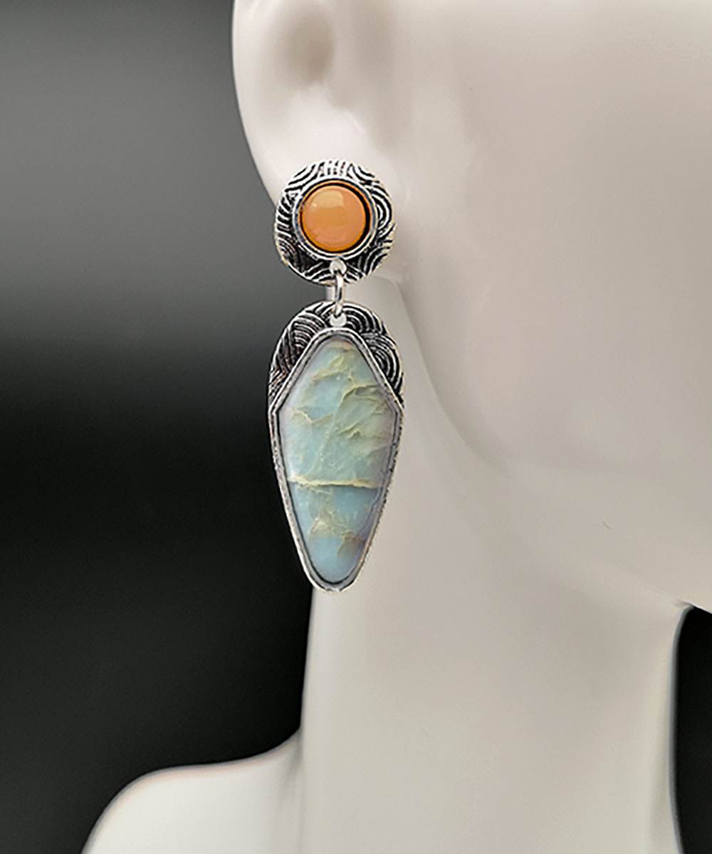 Topaz with marble ethnic pattern retro earrings