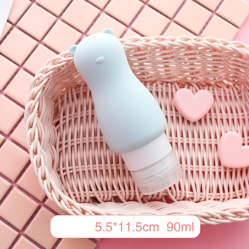 Portable squeeze dispenser travel soft lotion bottle, press facial cleanser, shower gel, shampoo, silicone bottle - Light Blue Bear