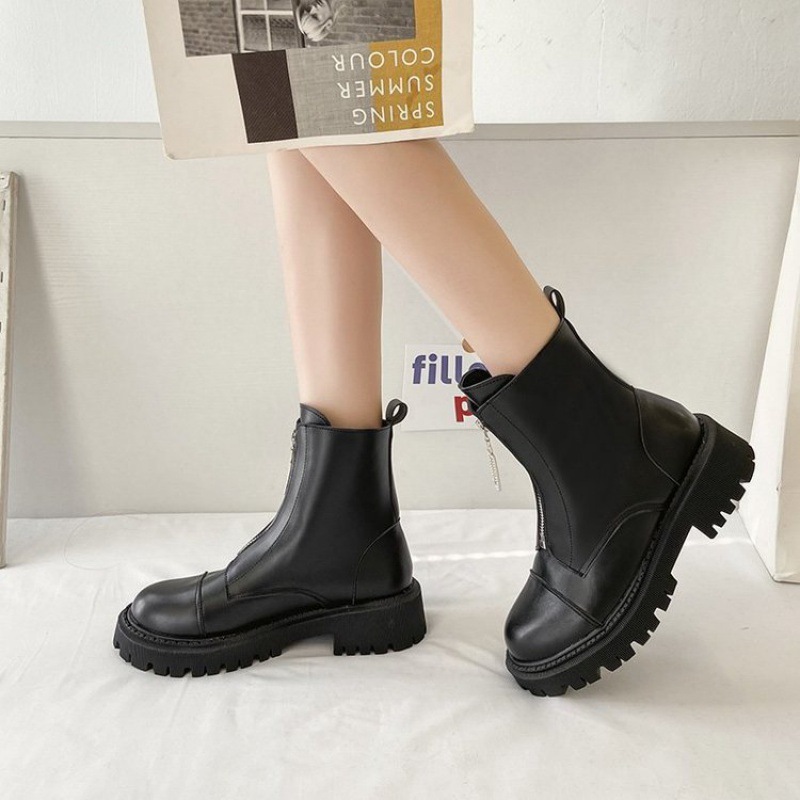 Autumn new thick-soled leather chimney boots