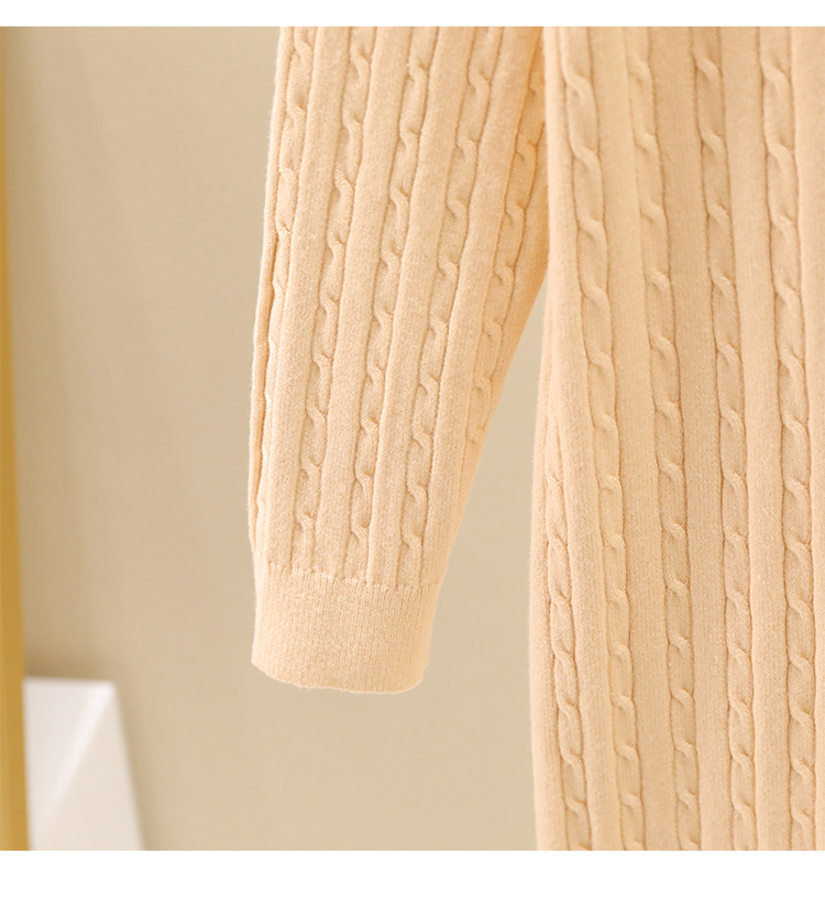 Mid-length loose straight round neck twist knit dress