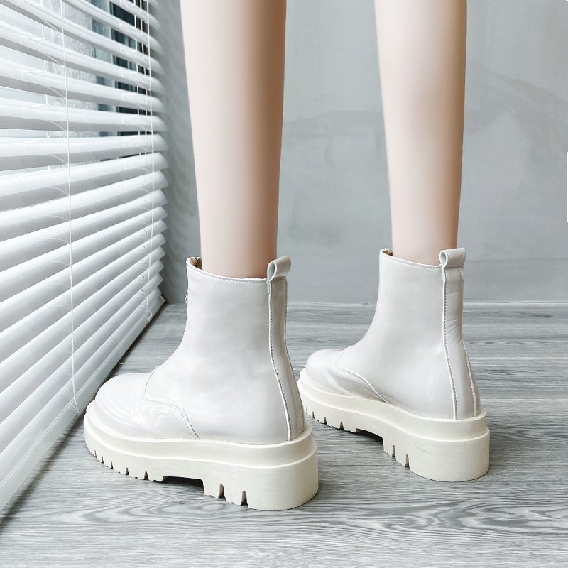 Front zipper low-top thick heel mid-top Martin boots