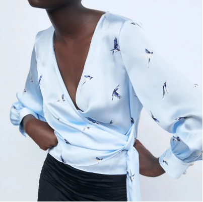 Women's printed satin textured shirt