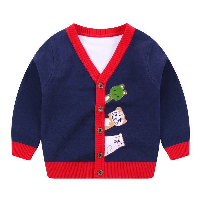 Single-breasted Sweater Boys Cardigan V-Neck - Picture 4 of 6