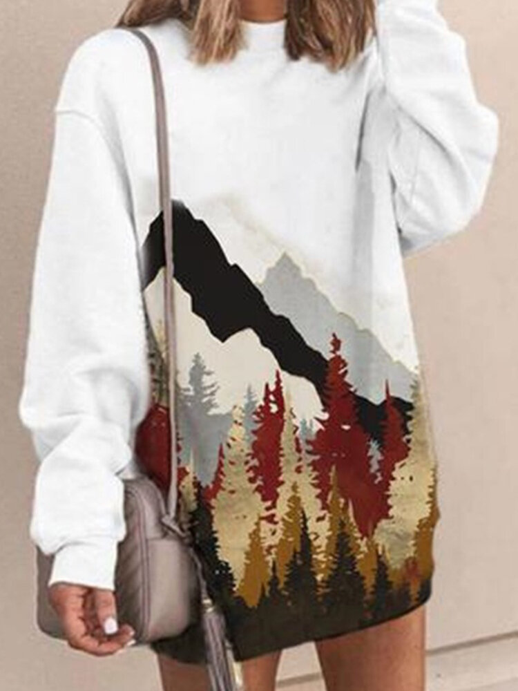 Women's round neck long sleeve mid-length sweater