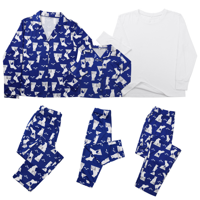Home service suit, casual printed two piece pajamas, parent child wear Blue - Shop at LoveMi