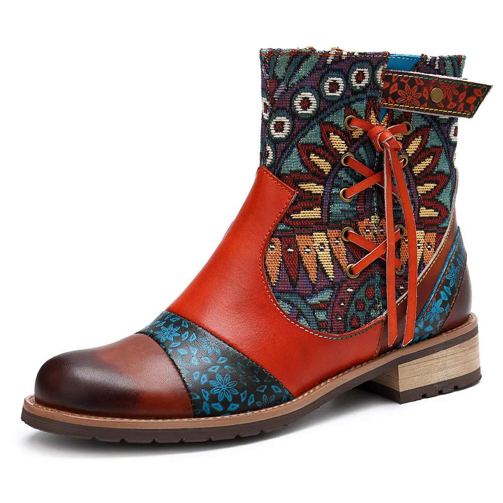 Ladies mid-tube print stitching Martin boots - Orange