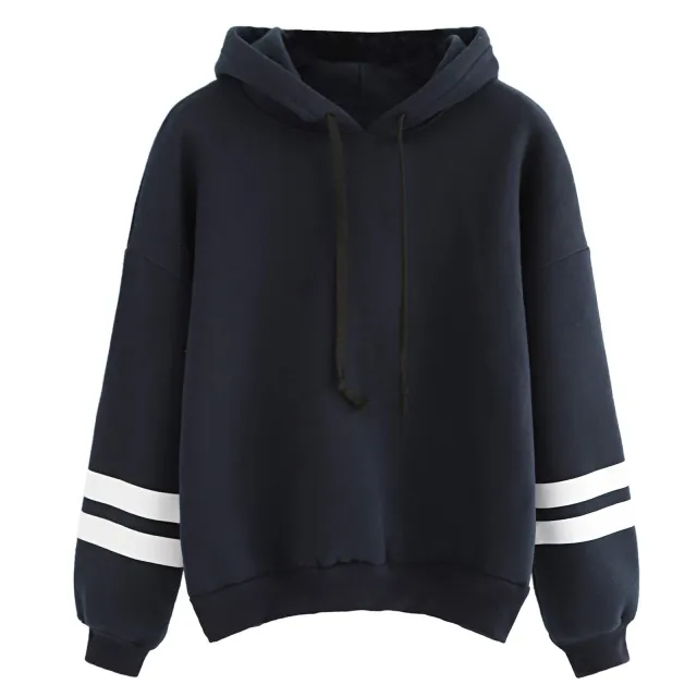 Ladies fashion hooded striped sweater Dark Blue - Shop at LoveMi