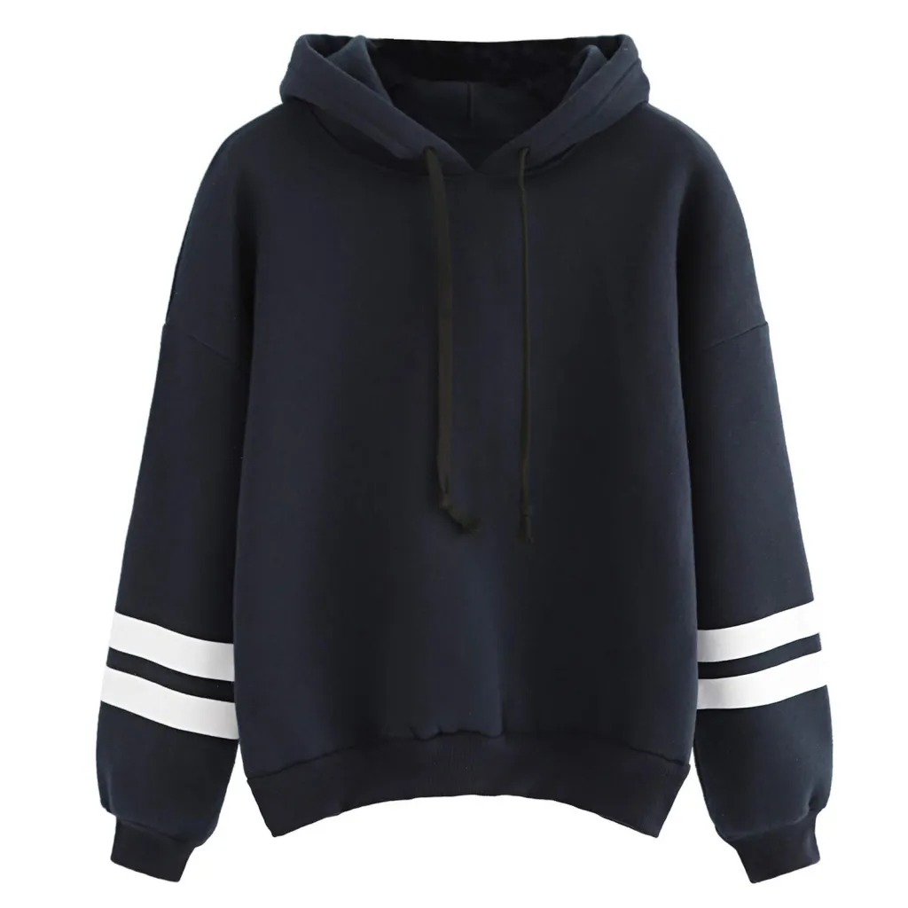 Ladies fashion hooded striped sweater - Dark Blue