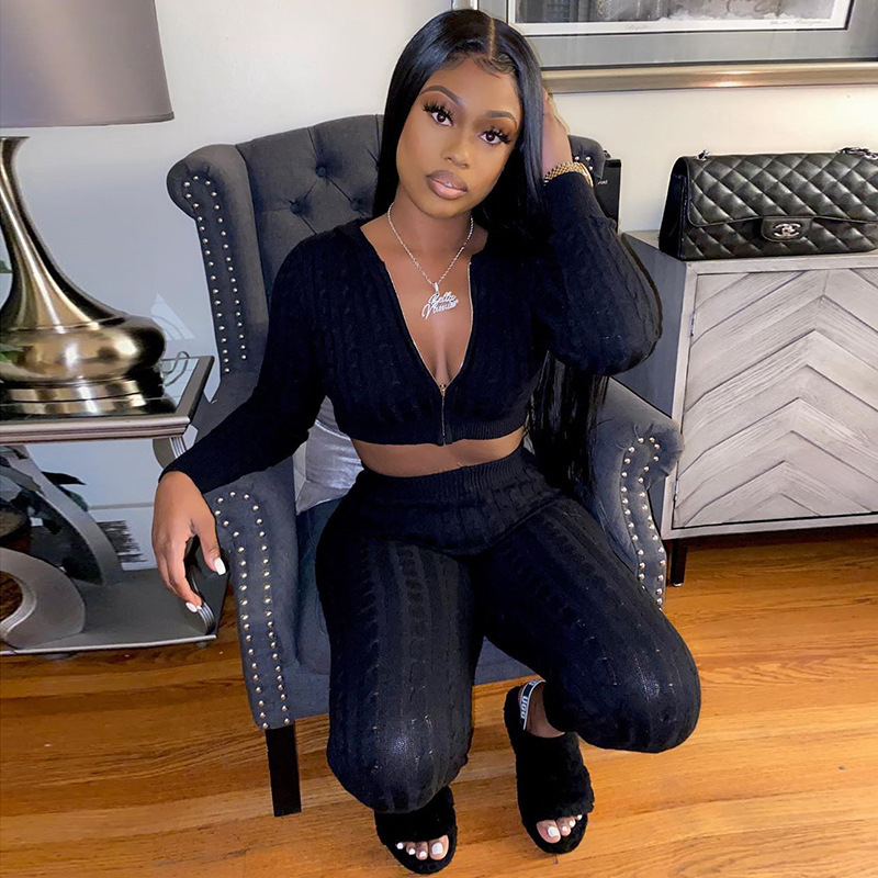 Long-sleeved hooded cardigan and hip pants suit