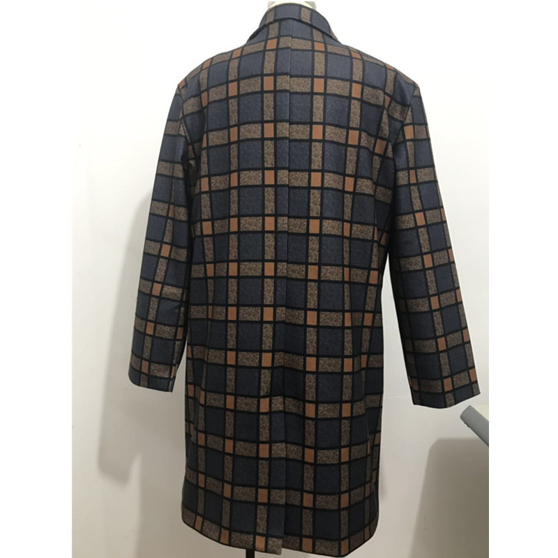 Men's mid-length plaid woolen coat