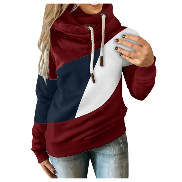 New color blocking long sleeved hooded sweater Red - Shop at LoveMi
