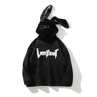 Hip hop couple jacket with velvet bunny ears hood Black Velvet - Shop at LoveMi