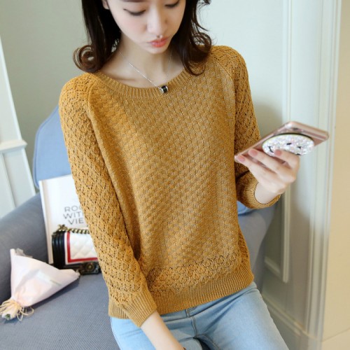 Women's thin round neck short cutout sweater Camel - Shop at LoveMi