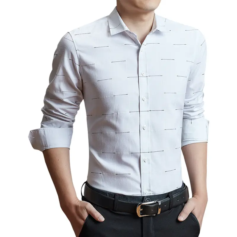 Men's business casual long sleeve plaid shirt
