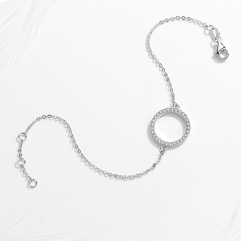 Personality Fashion Geometric Circle Micro Diamond Bracelet Women's Silver
