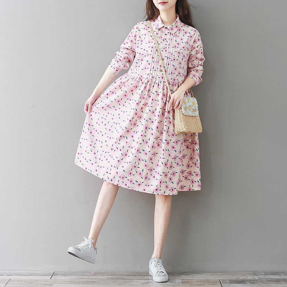 Women's literary French retro corduroy floral skirt