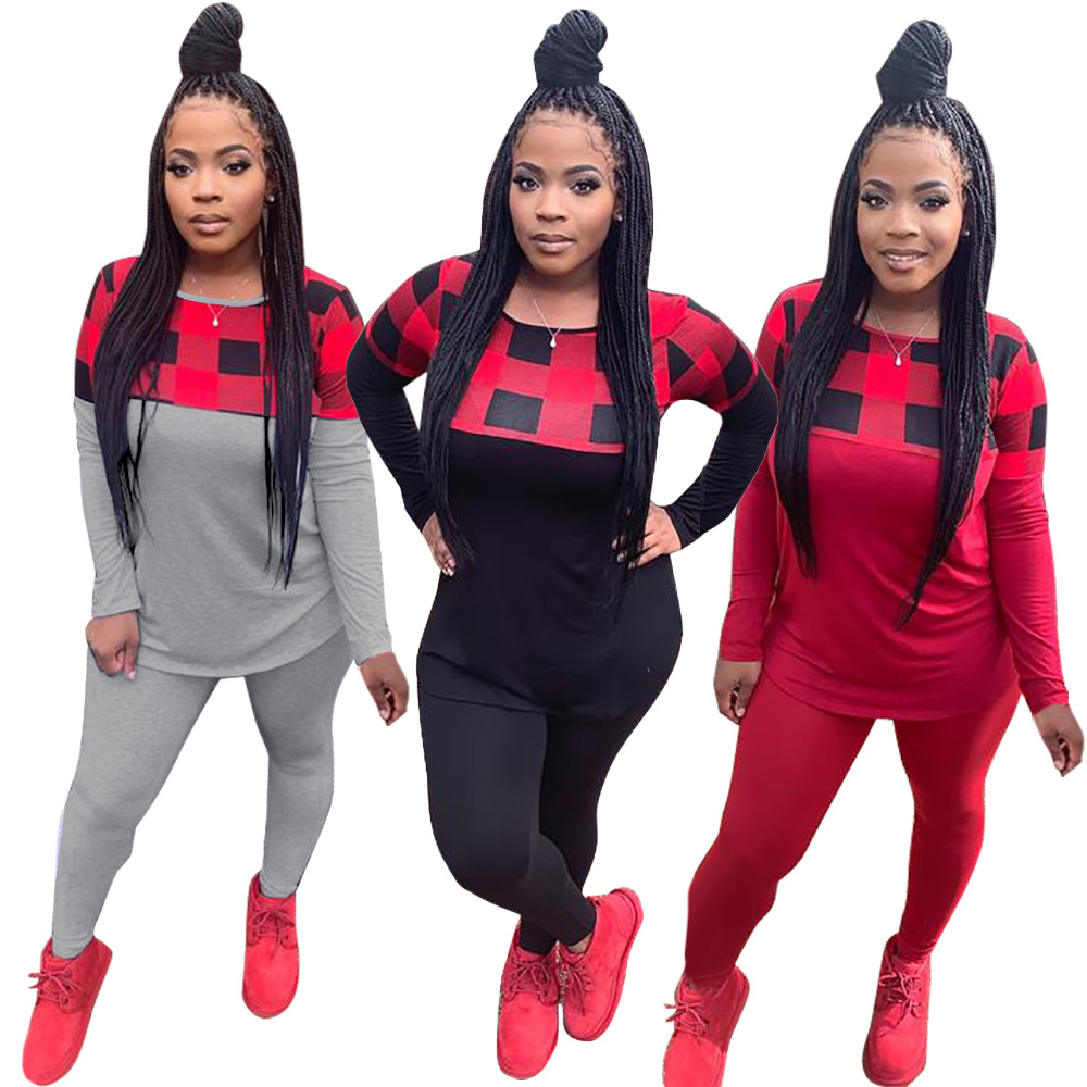 Spliced printed sports and leisure trousers two-piece suit