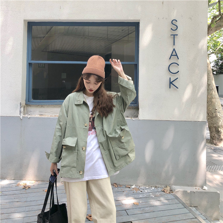 Students all-match cardigan autumn loose and thin tooling jacket trend