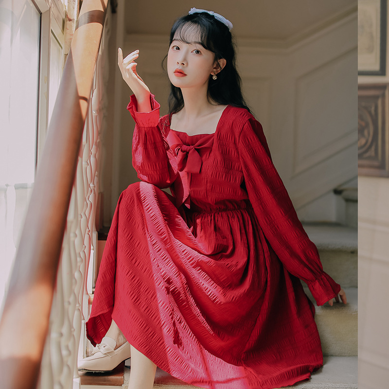 Dress long sleeve temperament long skirt