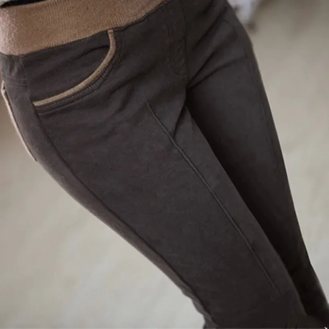 Women's plush thick threaded high waist leggings Dark Khaki - Shop at LoveMi