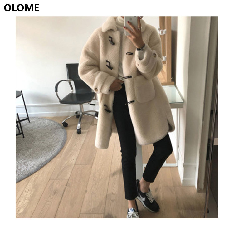 Ladies warm mid-length lamb wool cotton jacket