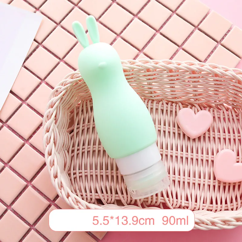 Portable squeeze dispenser travel soft lotion bottle, press facial cleanser, shower gel, shampoo, silicone bottle - Green Rabbit