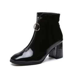 Autumn and winter thick heel Martin boots - Black - View 1