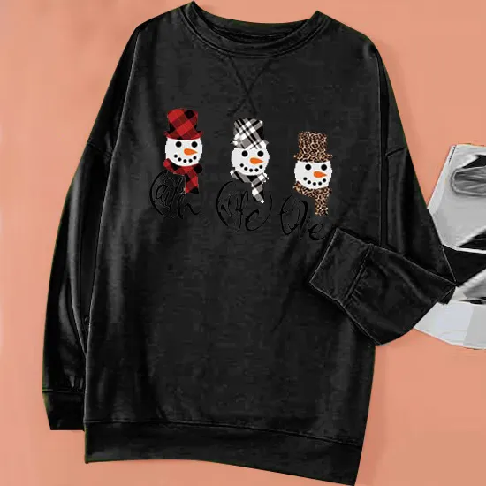 Christmas digital print loose women's T shirt Black - Shop at LoveMi
