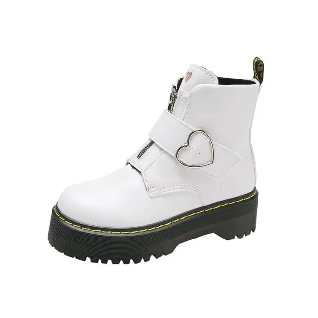Martin boots women's short tube sponge cake with platform lace up ankle boots White - Shop at LoveMi