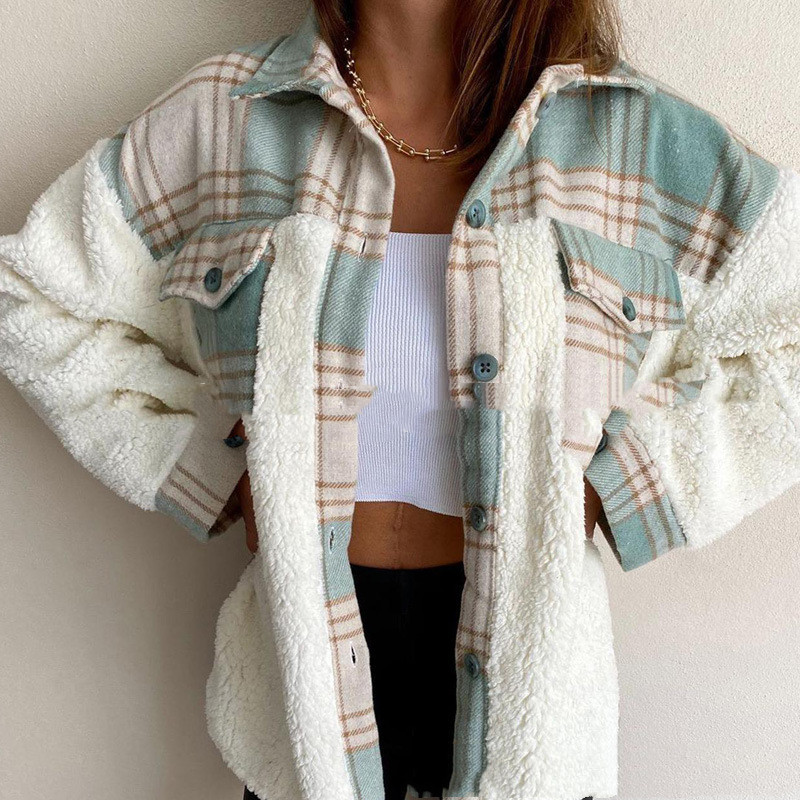 Christmas plaid stitching warm jacket top