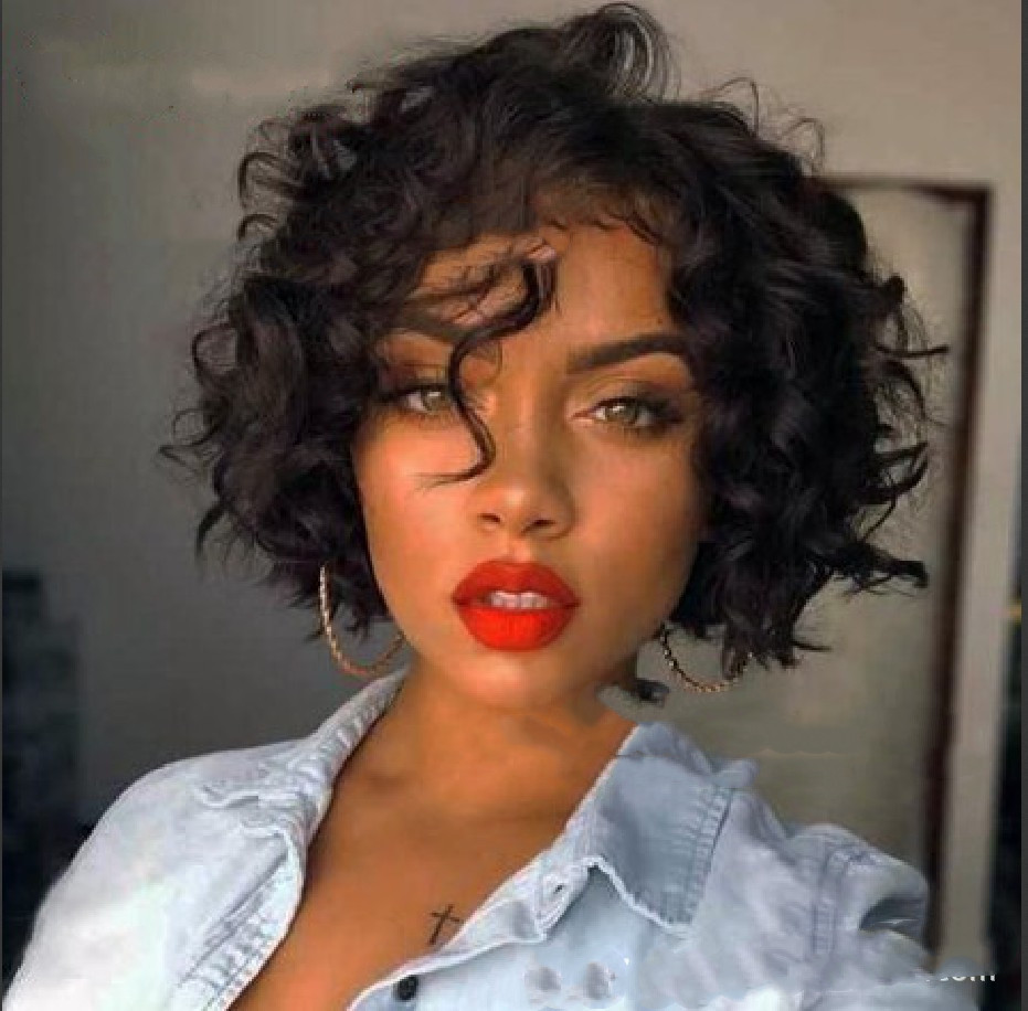 European and American wig with curly black hair