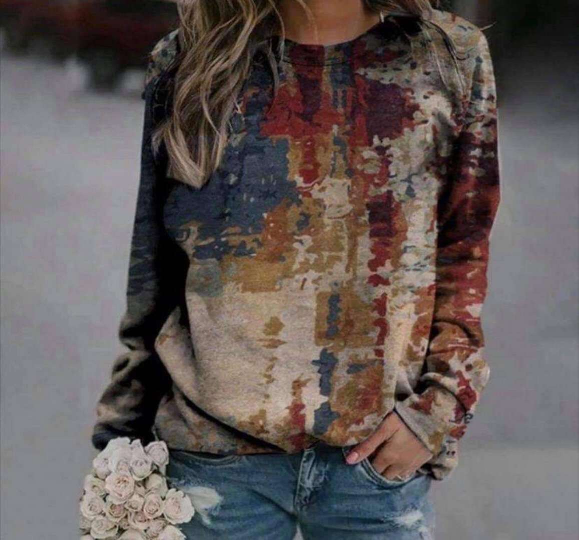 Women's loose top printed long-sleeved sweater