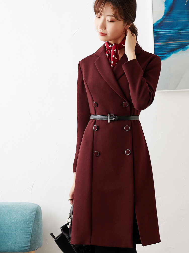 P-belt wool slim skirt long sleeve dress