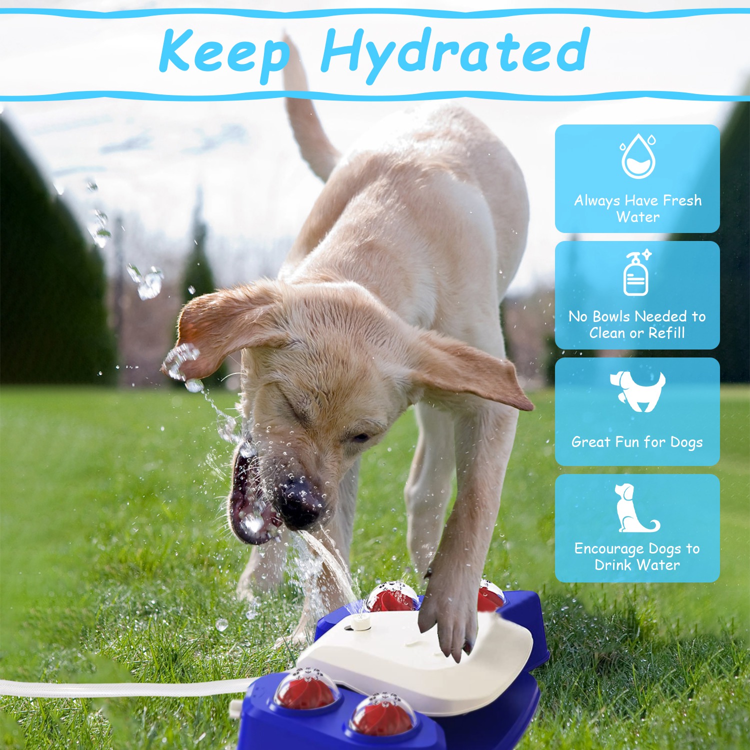 Blue-Yellow Color Options -- 1Pc Dog Water Fountain Multifunctional Automatic Pet Water Dispenser Outdoor Step-on Activated Sprinkler For Drinking Shower Fun — foto 11