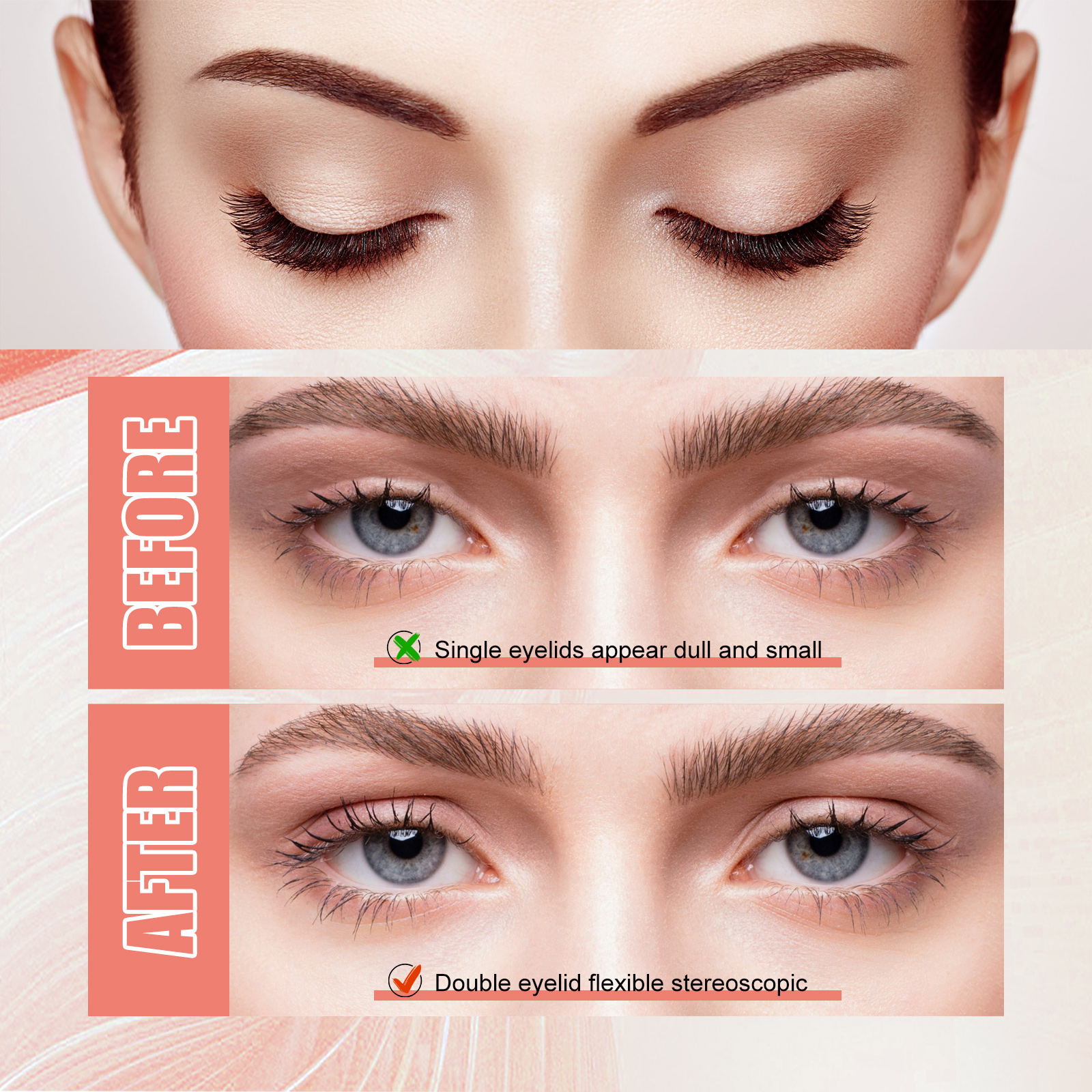 EELHOE Double Eyelid Tape, Natural Traceless Breathable Durable Sweat Proof Waterproof Invisible Double Eyelid Adhesive Eye Adhesive 4