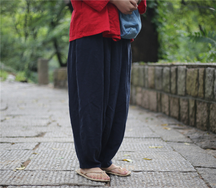 Title 4, Retro Wind Sand Wash Thick Linen Loose Trousers...