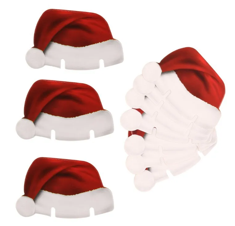 10PcsLot Paper Red Christmas Hat Wine Champagne Tipple Cup Card Christmas Party Table Decor DIY Decorations For Home – image 7